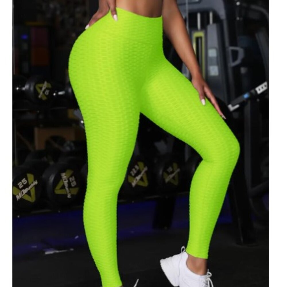Neon Yellow Textured Scrunch Leggings – Size XXL